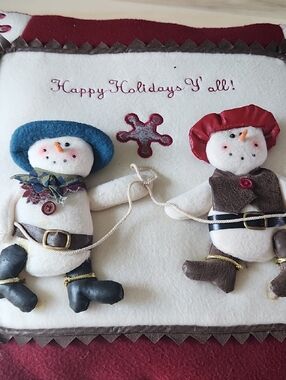 Holiday Snow Couple Decorative Pillow 14x14 - Red and Cream